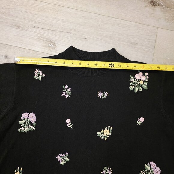 Vtg Womens Stefano Basics Black Floral Embroider Short Sleeve Blouse 22/24 - Picture 5 of 6